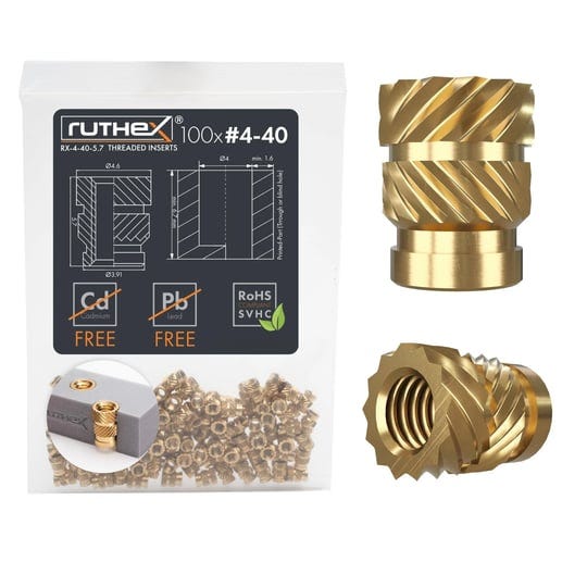 ruthex-4-40-threaded-inserts-100-pieces-rx-4-40x5-7-brass-heat-set-insert-for-plastic-parts-inches-u-1