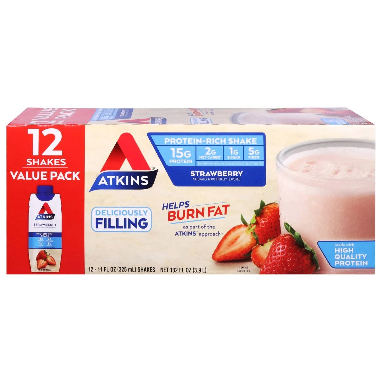 Atkins Strawberry Protein Shake, 12 Pack | Image