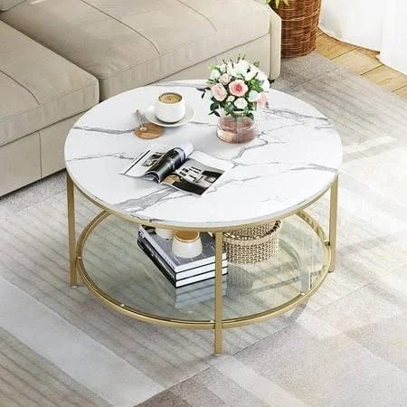 Elegant Marble and Gold 2-Tier Coffee Table | Image