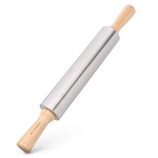 navaris-stainless-steel-rolling-pin-17-non-stick-metal-roller-with-wood-handles-for-baking-cooking-c-1