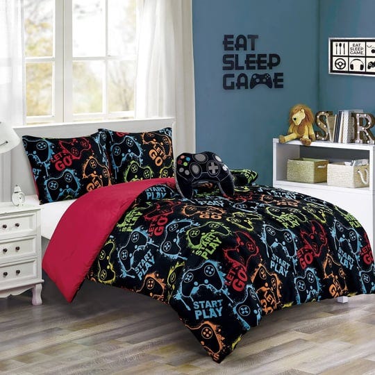 chezmoi-collection-gamer-bedding-4-piece-video-games-gamepad-microfiber-comforter-set-for-boys-kids--1