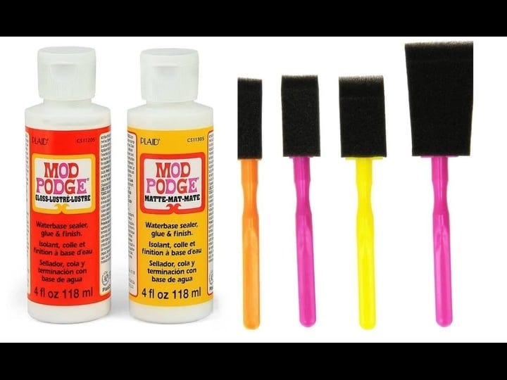 mod-podge-decoupage-starter-kit-bundle-with-6-items-gloss-and-matte-medium-4-foam-brushes-1
