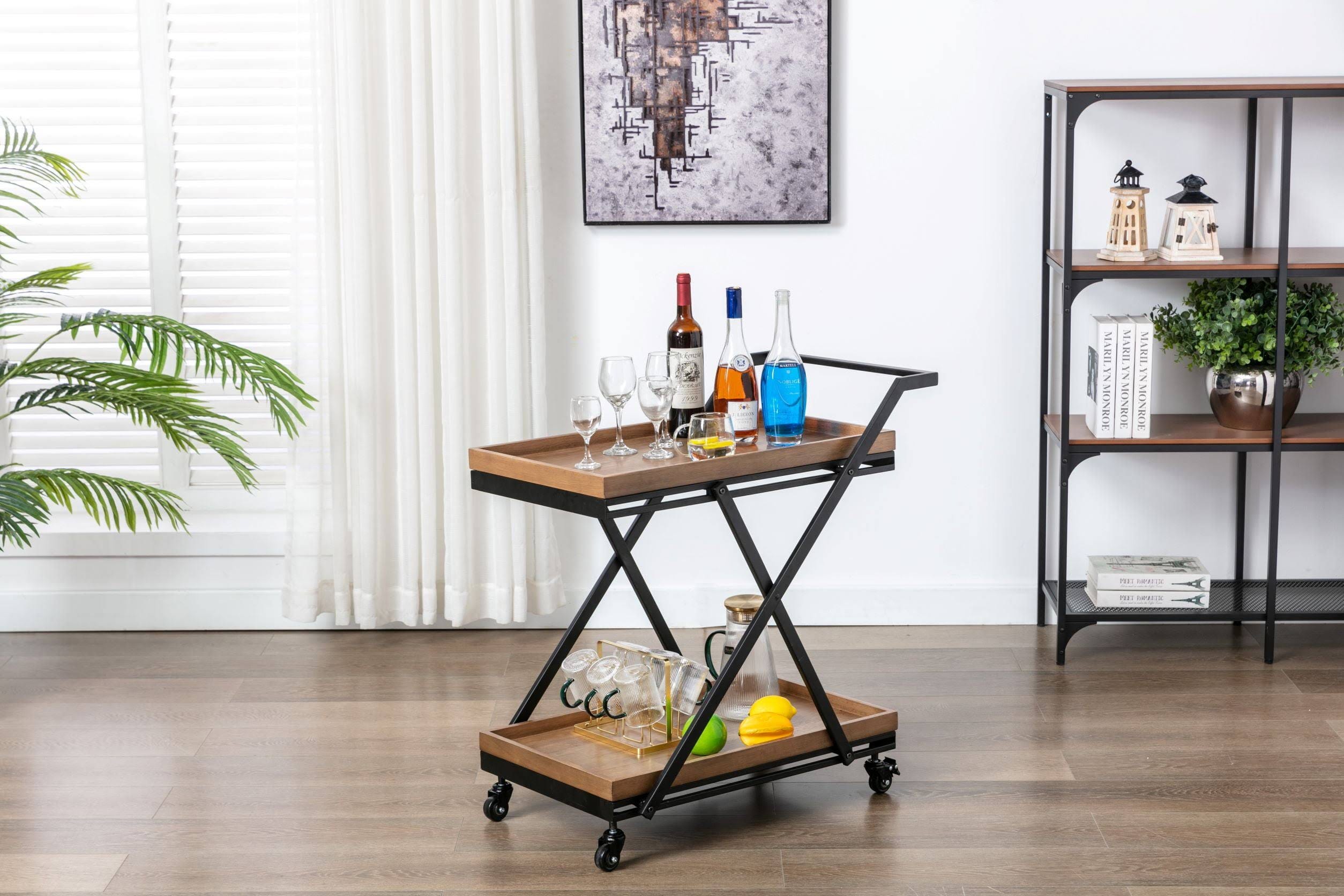 Modern Multi-Purpose Wood and Black Bar Cart | Image