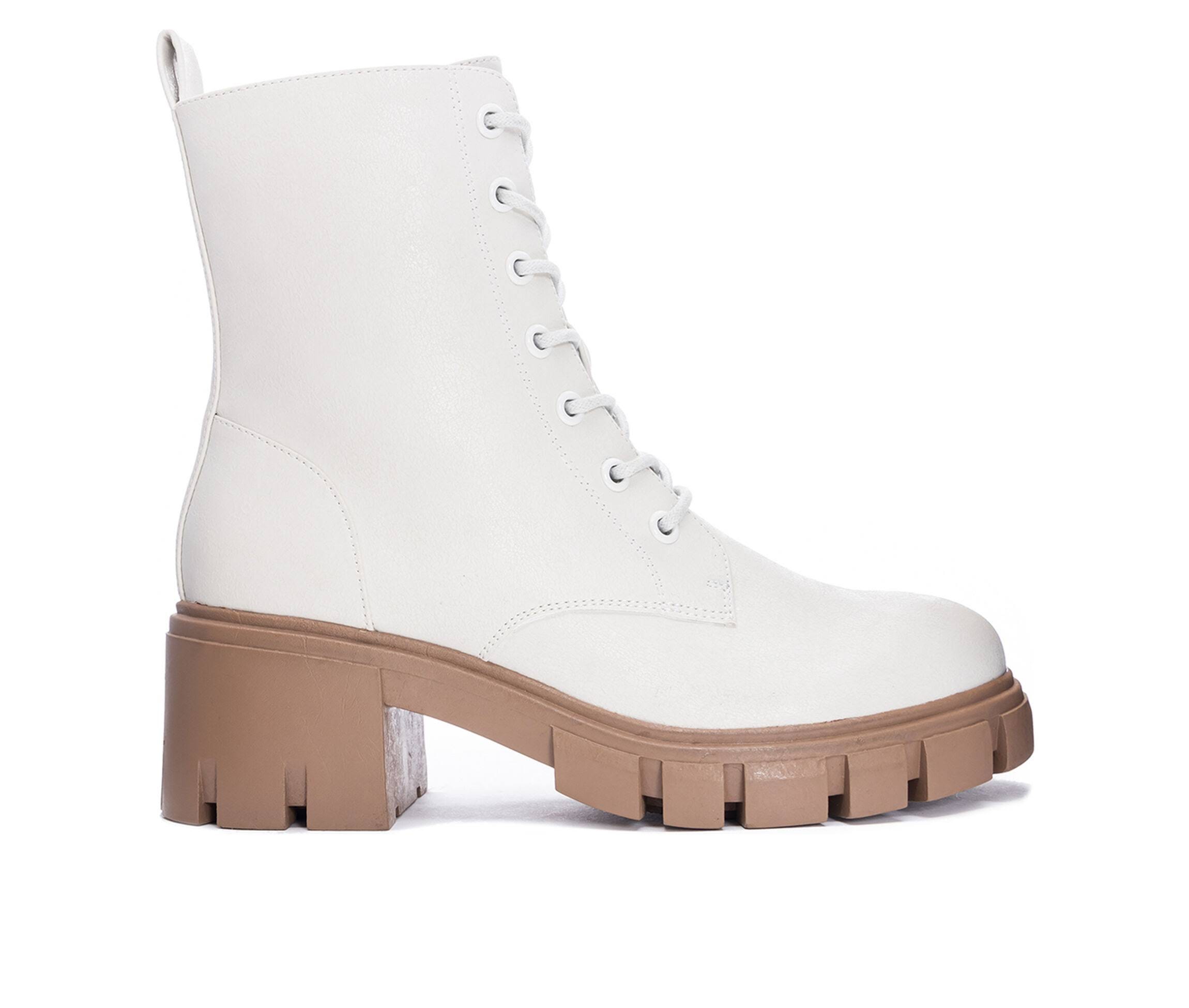 Chic Vegan Leather Combat Boots in White Size 11 | Image