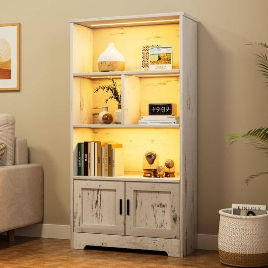 idealhouse-wood-bookcase-with-doors-white-bookshelf-with-led-lights-modern-storage-rack-3-shelf-stan-1
