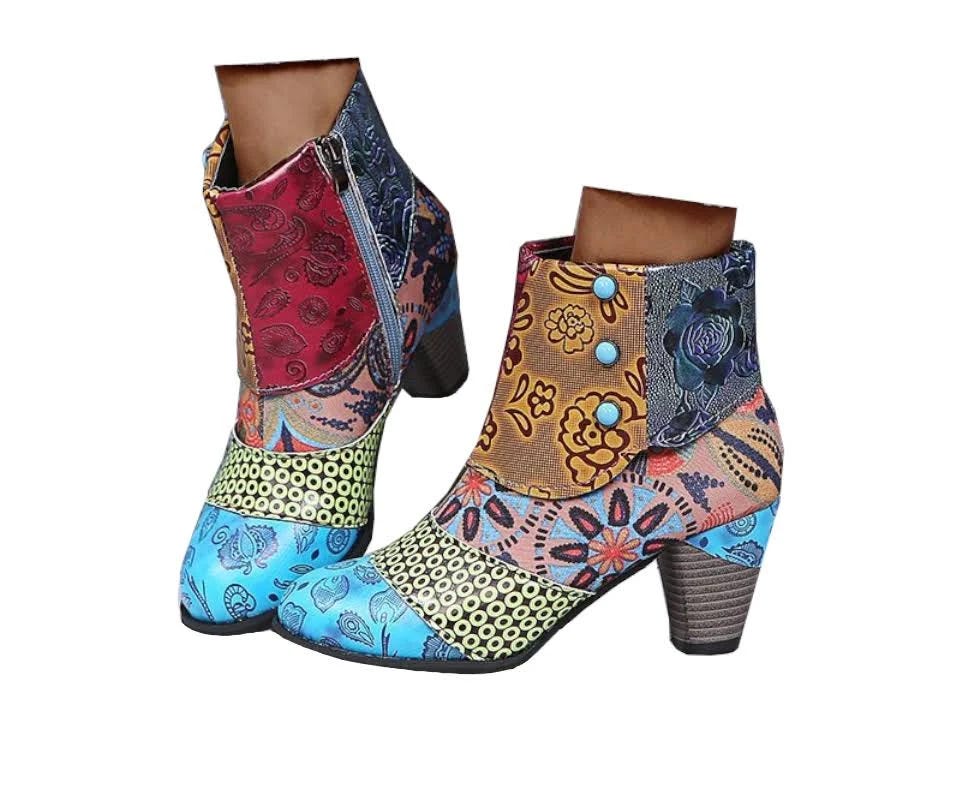 Retro-Inspired Thick Heel Bohemian Boots for Women | Image