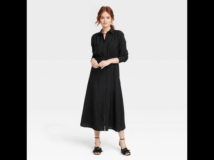 new-womens-long-sleeve-collared-midi-crepe-shirtdress-a-new-day-black-xl-1