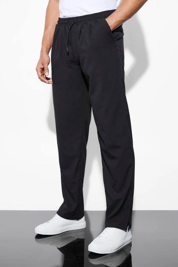 boohooman-mens-elasticated-straight-leg-split-hem-pants-black-1