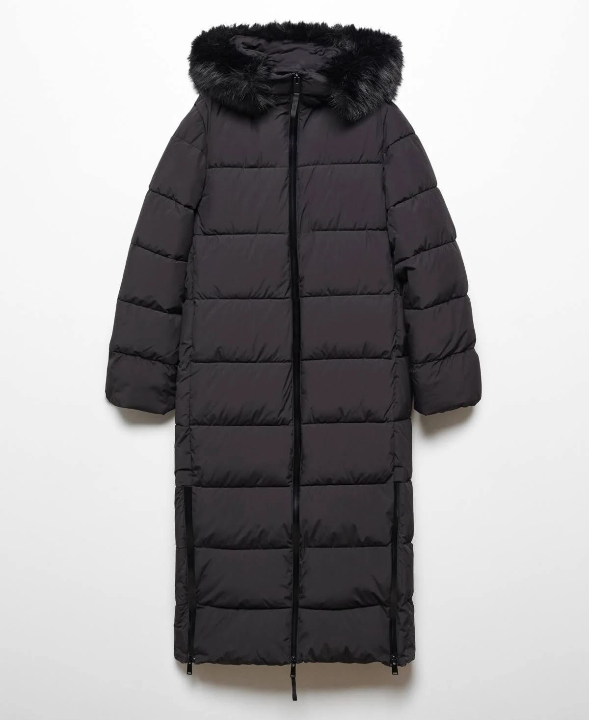 Hooded Luxury Black Fur Coat by Mango (Xxs for Women) | Image