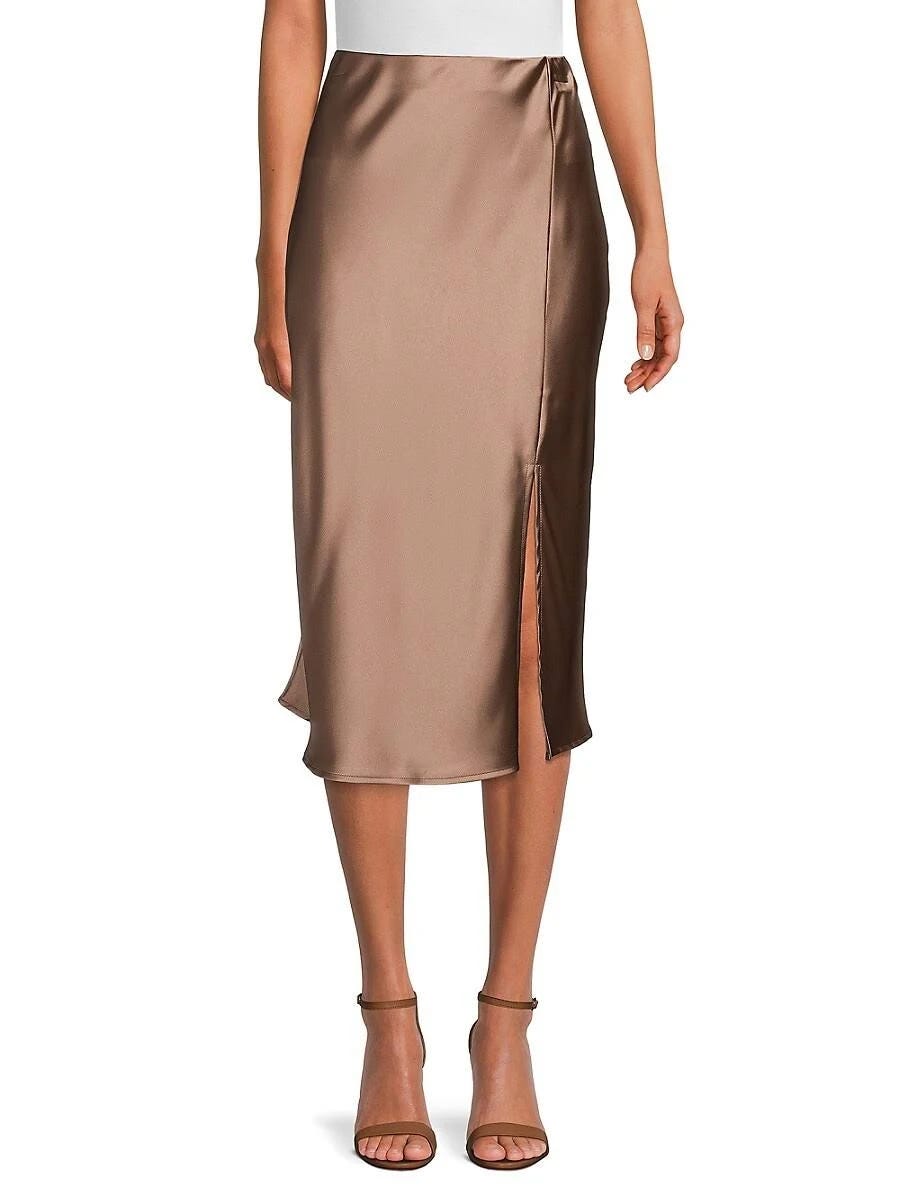 Versatile High Slit Satin Skirt in Dune | Image