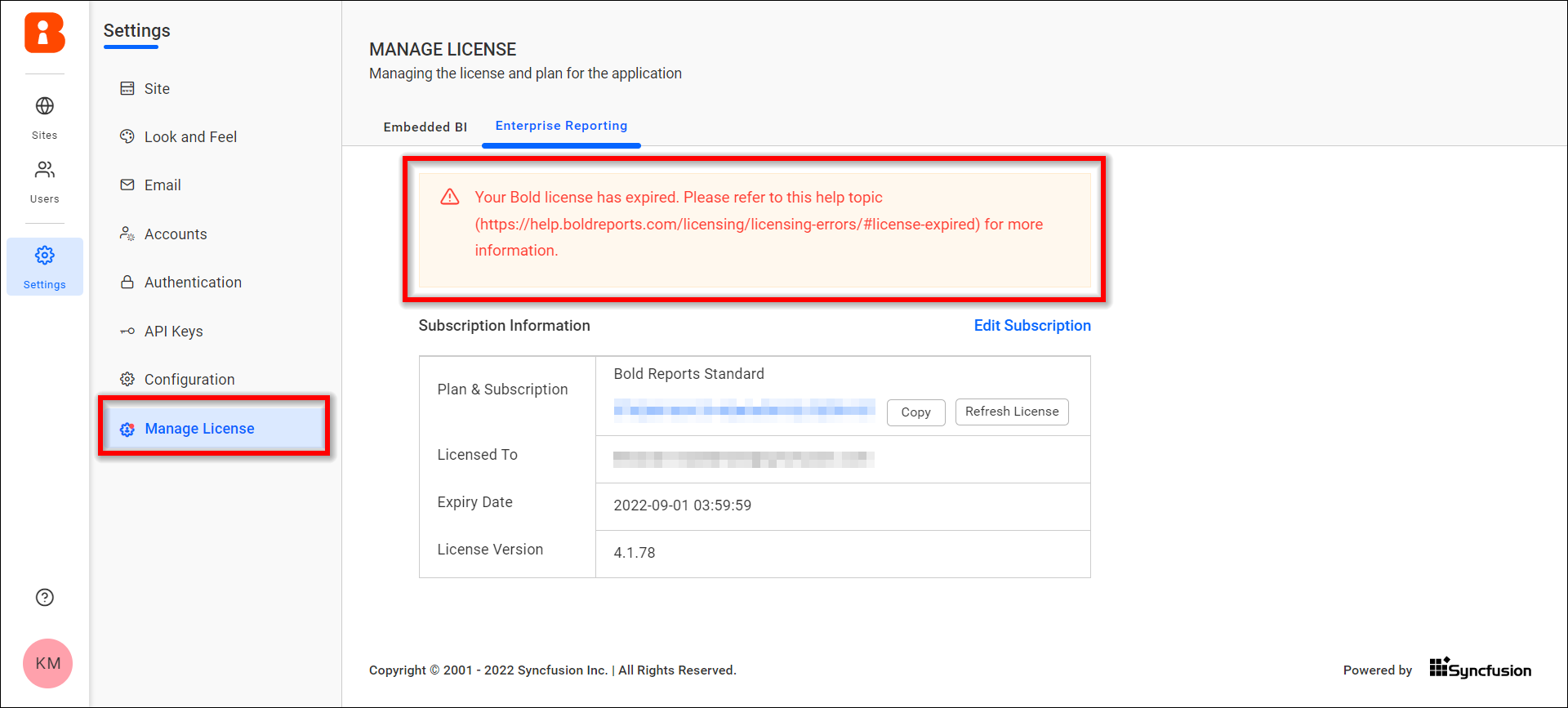 Manage license on UMS settings page