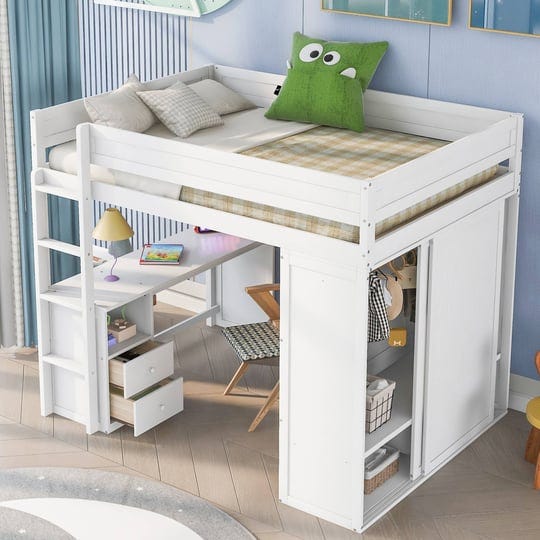 full-size-wood-loft-bed-with-wardrobes-and-2-drawer-desk-with-cabinet-white-modernluxe-1