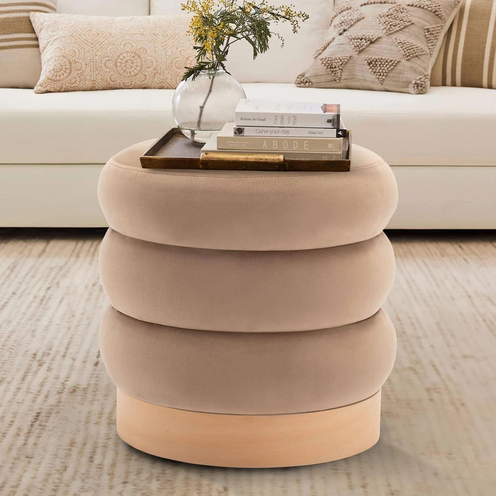 Premium Velvet Footrest with Wood Base | Image