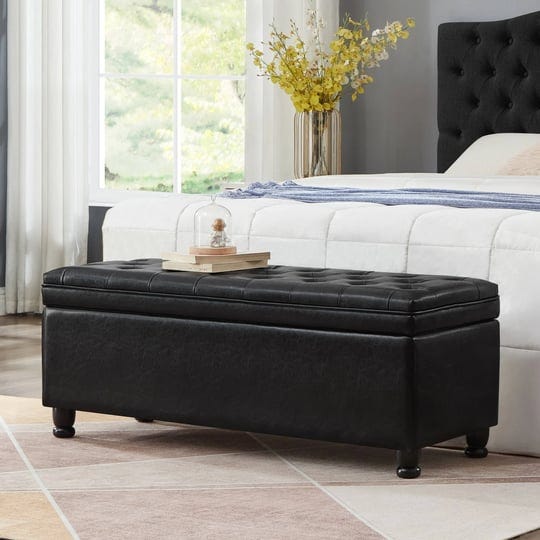 upholstered-tufted-button-storage-bench-with-spindle-wooden-legs-black-1