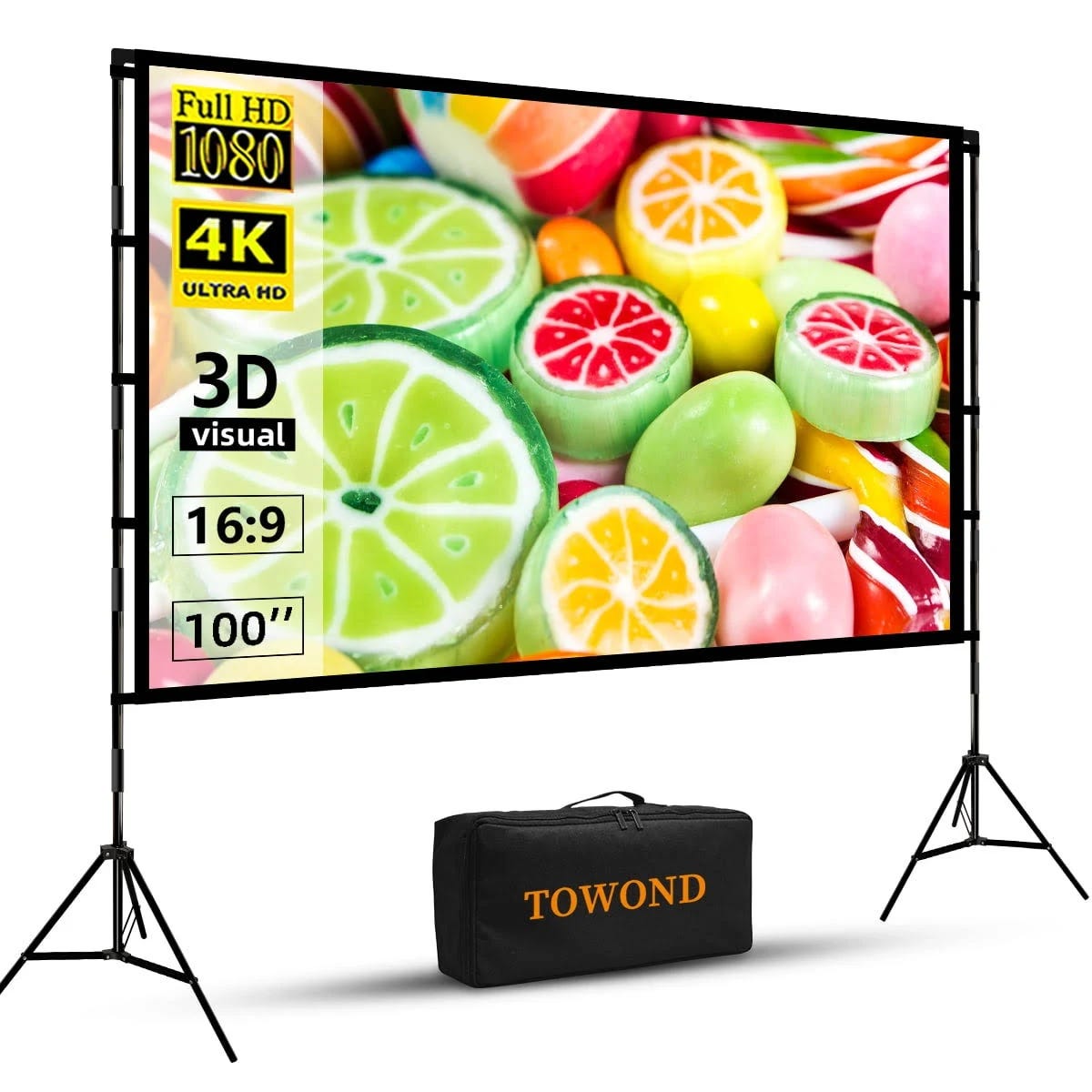 Towond Portable Outdoor 4K Projector Screen with Stand | Image