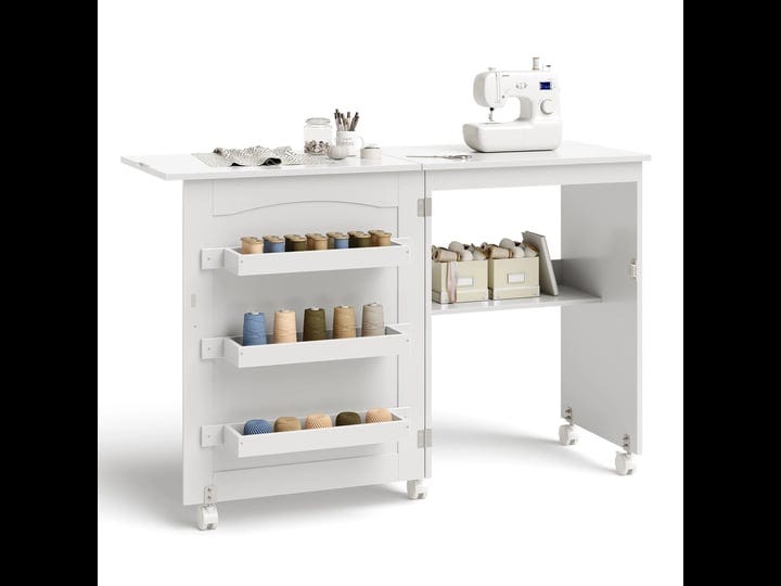 costway-white-folding-swing-craft-table-shelves-storage-cabinet-home-furniture-w-wheels-1