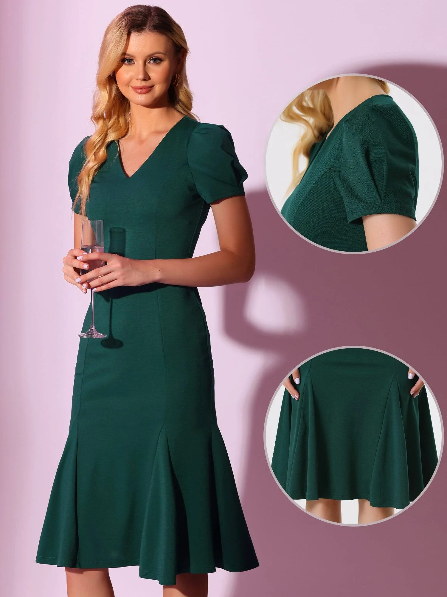 Stylish V-Neck Puff Sleeve Mermaid Maxi Dress for Formal Occasions | Image