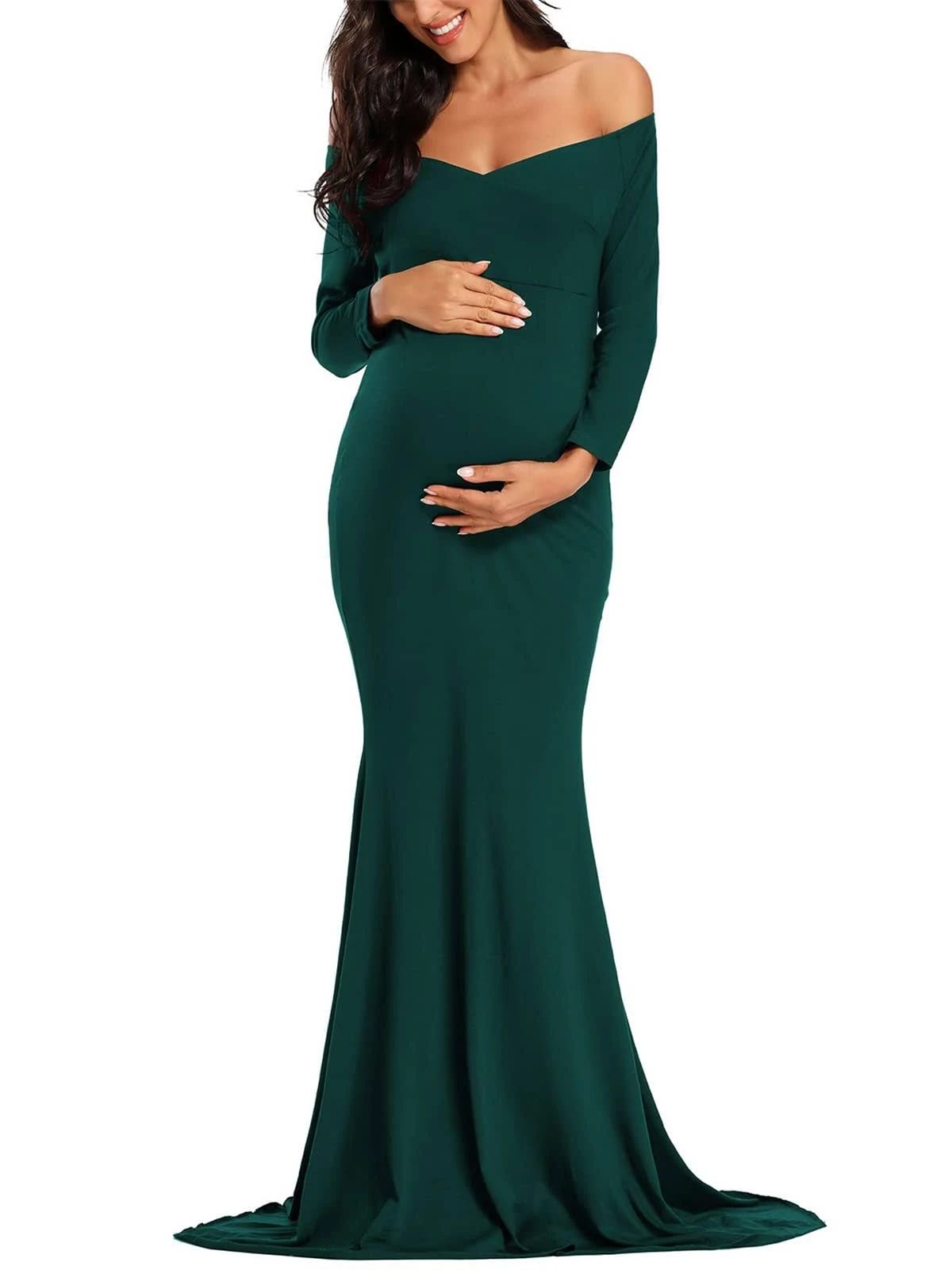 Comfy and Stylish Green Maternity Formal Dress | Image