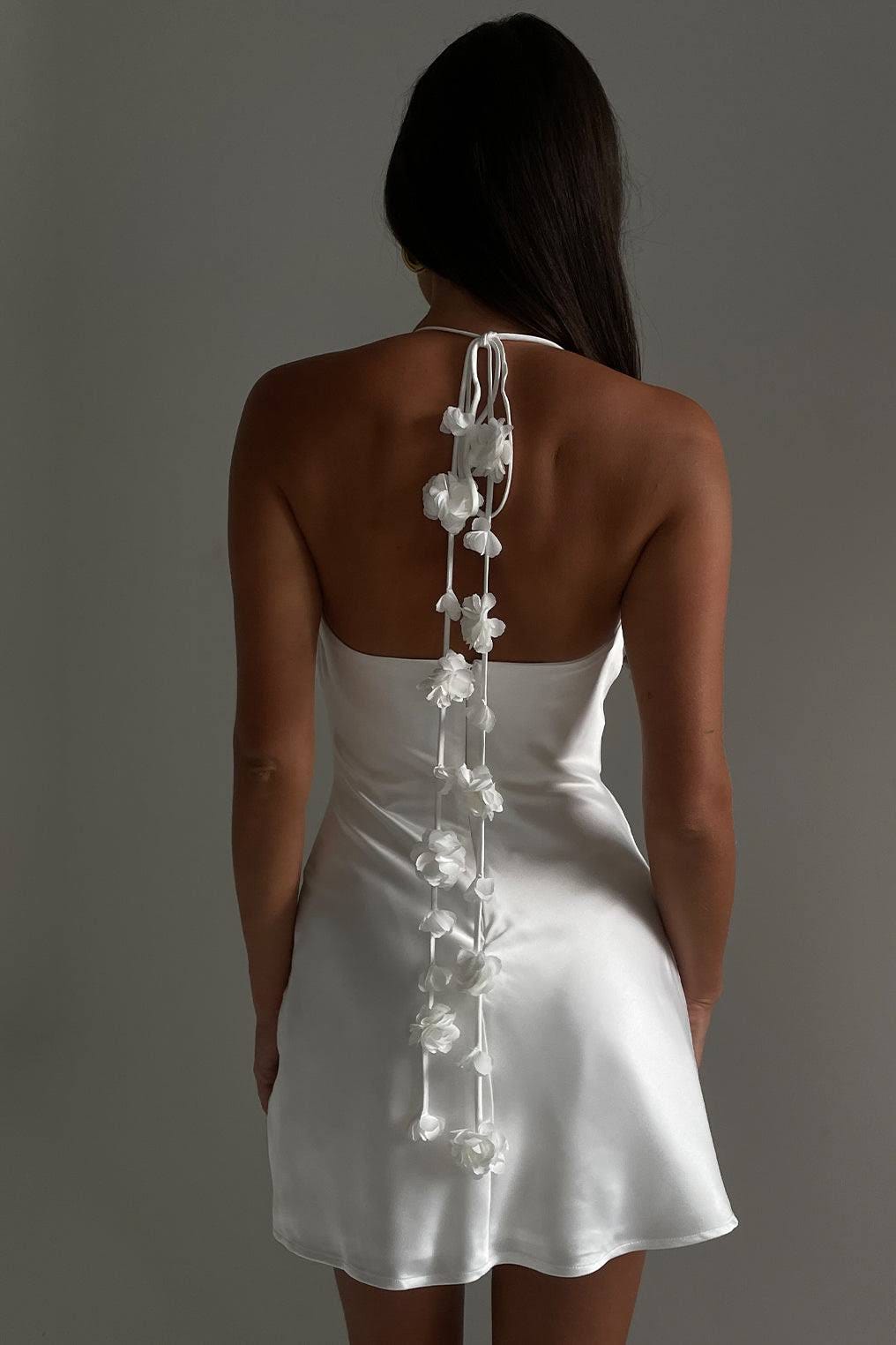 Elegant White Halter Mini Dress for Special Occasions | Image