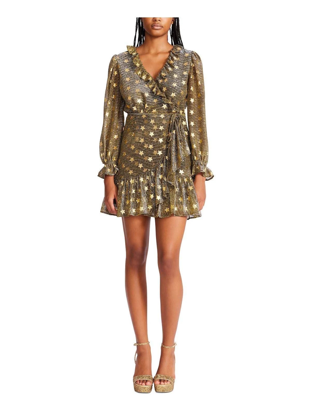 Metallic Mini Wrap Gold Dress | Image