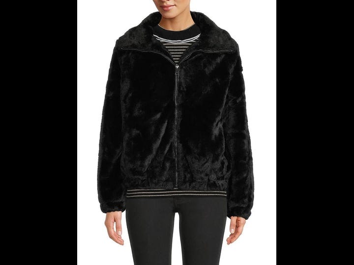 saks-fifth-avenue-womens-zip-up-faux-fur-jacket-black-size-m-1