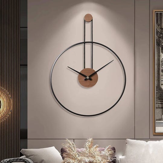 yisiteone-medium-decorative-wall-clock-for-living-roommetal-walnut-dial-home-decor-silent-non-tickin-1