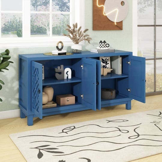 large-storage-space-sideboard-4-door-buffet-cabinet-with-pull-ring-handles-blue-1