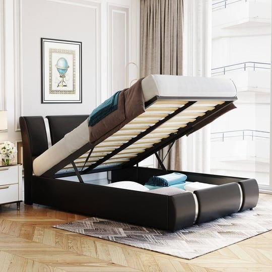 full-upholstered-platform-bed-with-hydraulic-storage-system-faux-leather-bedframe-w-headboard-no-box-1