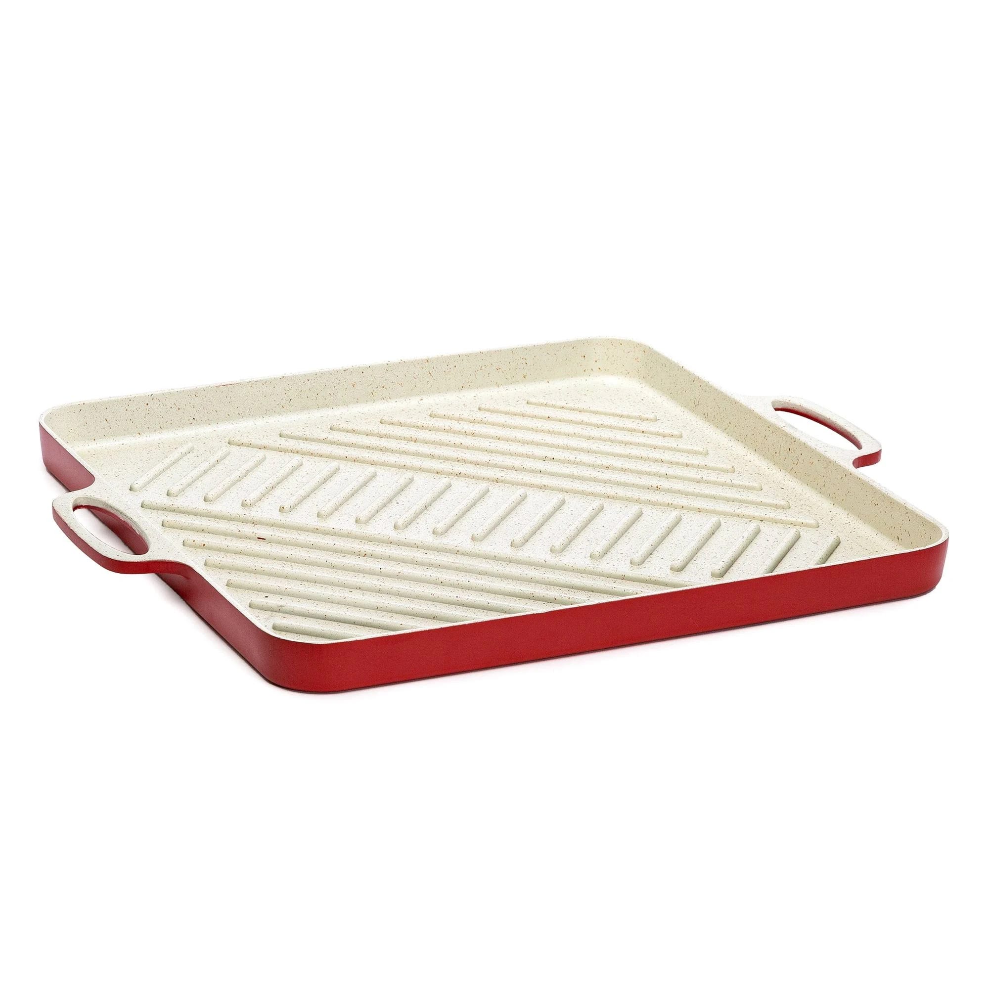 Red Non-Stick Cast Aluminum Griddle Grill Pan (12