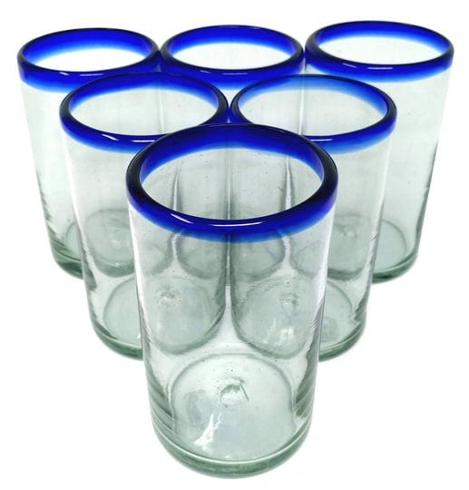 hand-blown-mexican-drinking-glasses-set-of-6-glasses-with-cobalt-blue-rims-14-oz-each-1