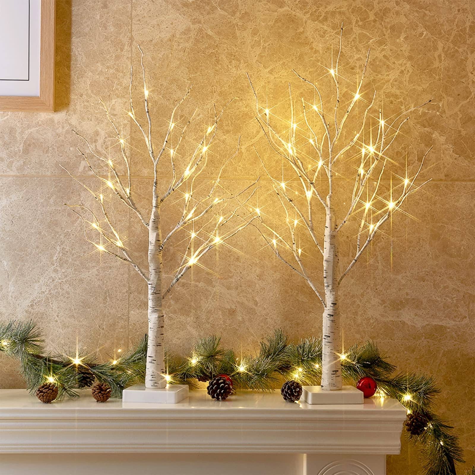 PEIDUO Christmas Decorations: Birch Tree with LED Lights for Festive Indoor Decor | Image