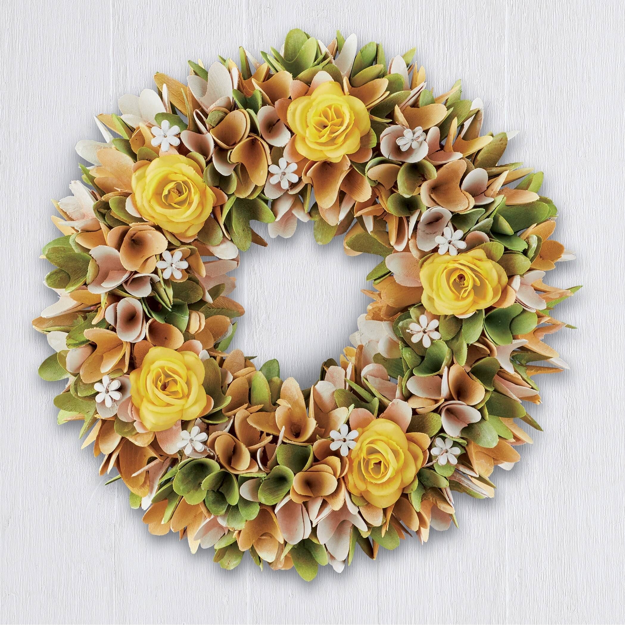 Collections Etc Yellow Rose and Greenery Hanging Wreath | Image