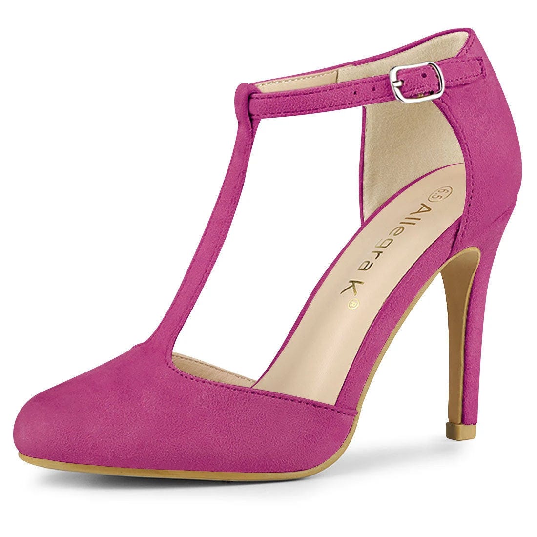 Hot Pink Stiletto Heel Pumps with T-Strap Design | Image