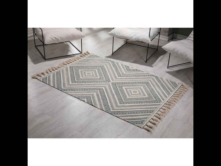 luxenhome-3x5-handloom-teal-stonewashed-cotton-rug-with-tassels-1