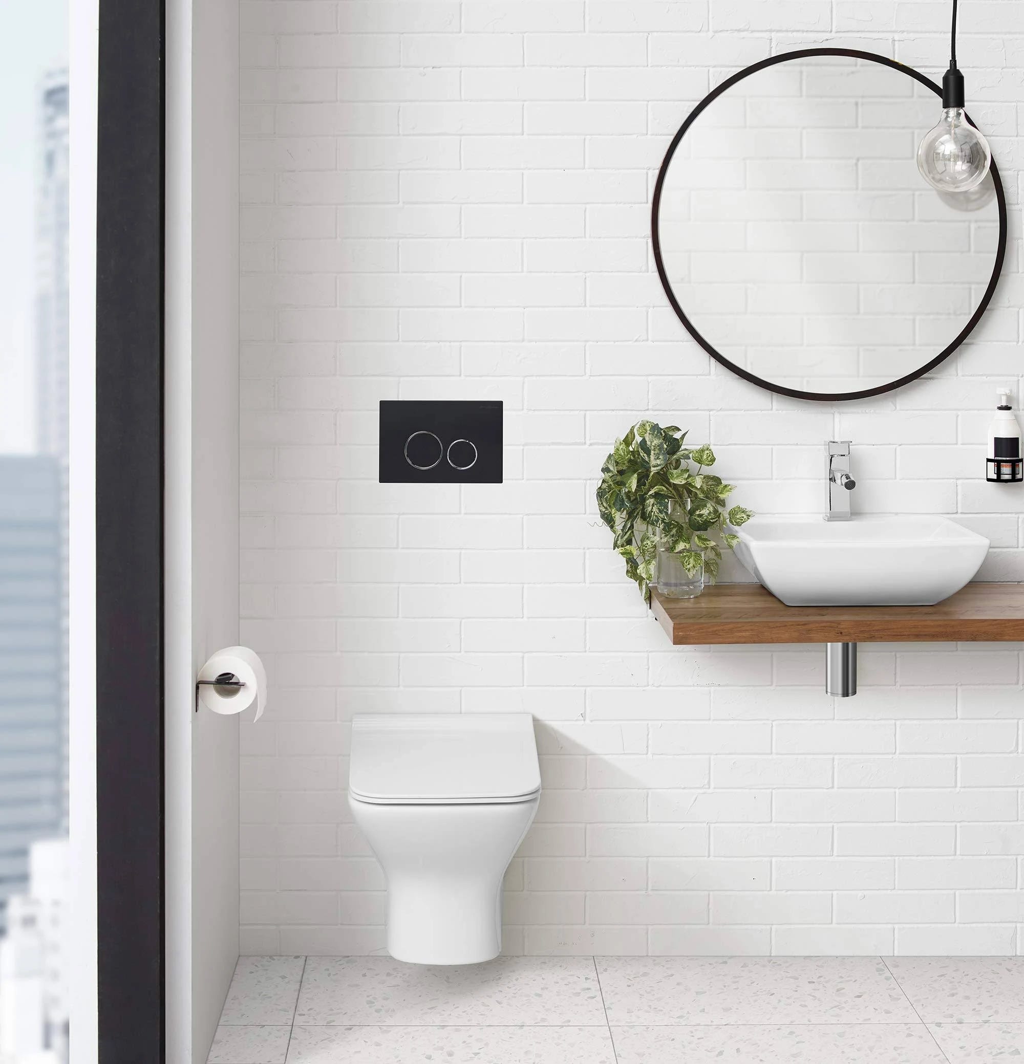 Elegant Wall-Mount Square Toilet with Slymm Soft Close Seat | Image