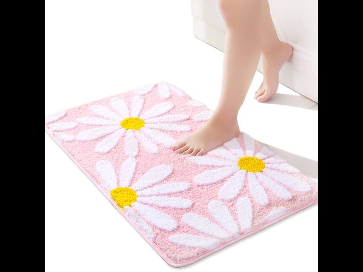 qjhomo-pink-bathroom-rugs-cute-daisy-bath-mat-white-and-yellow-flower-decor-rug-non-slip-floor-carpe-1