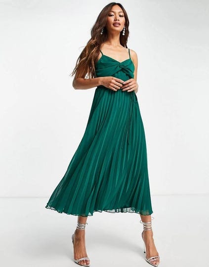 asos-design-twist-front-pleated-midi-dress-in-dark-green-at-nordstrom-size-0-us-1