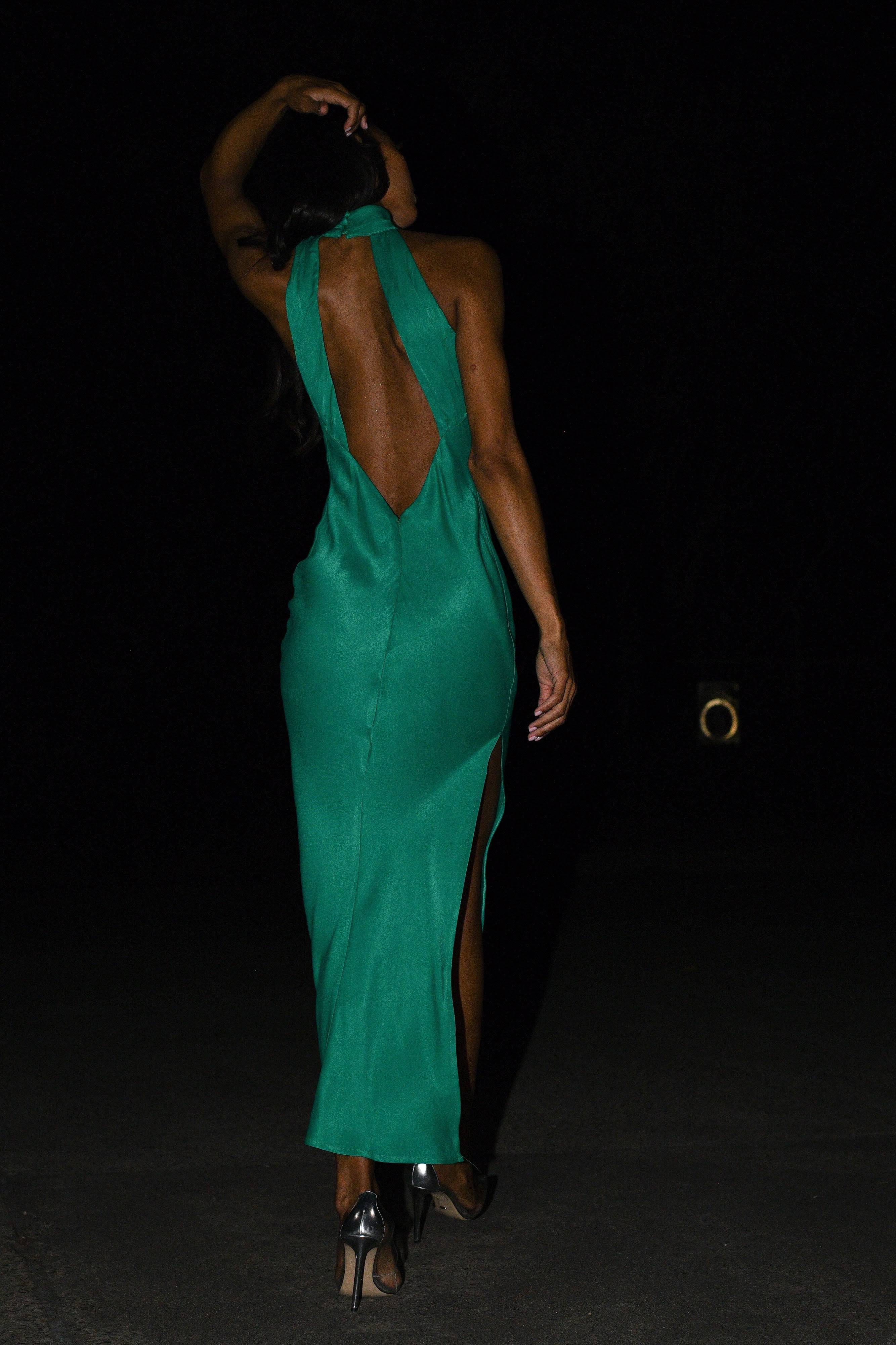 Elegant Halter Maxi Dress with Open Back and Split Design | Image