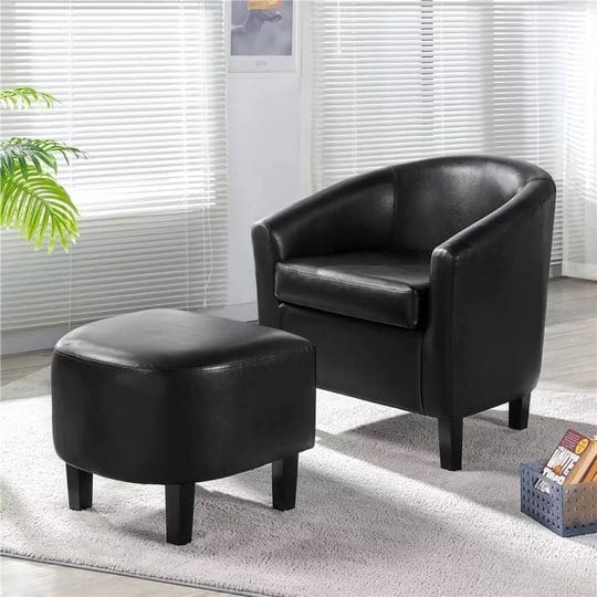 yaheetech-contemporary-faux-leather-club-chair-with-ottoman-set-blackbrown-1