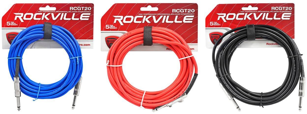 Rockville 20 ft Guitar Cable Set - 3 Colors, X2 of Each | Image