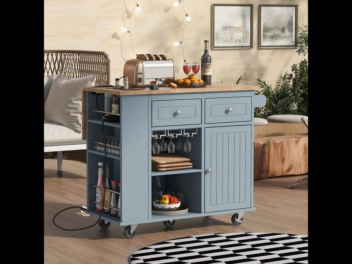 polibi-blue-rubber-wood-39-8-in-w-kitchen-island-with-power-outlet-adjustable-storage-and-wine-rack-1