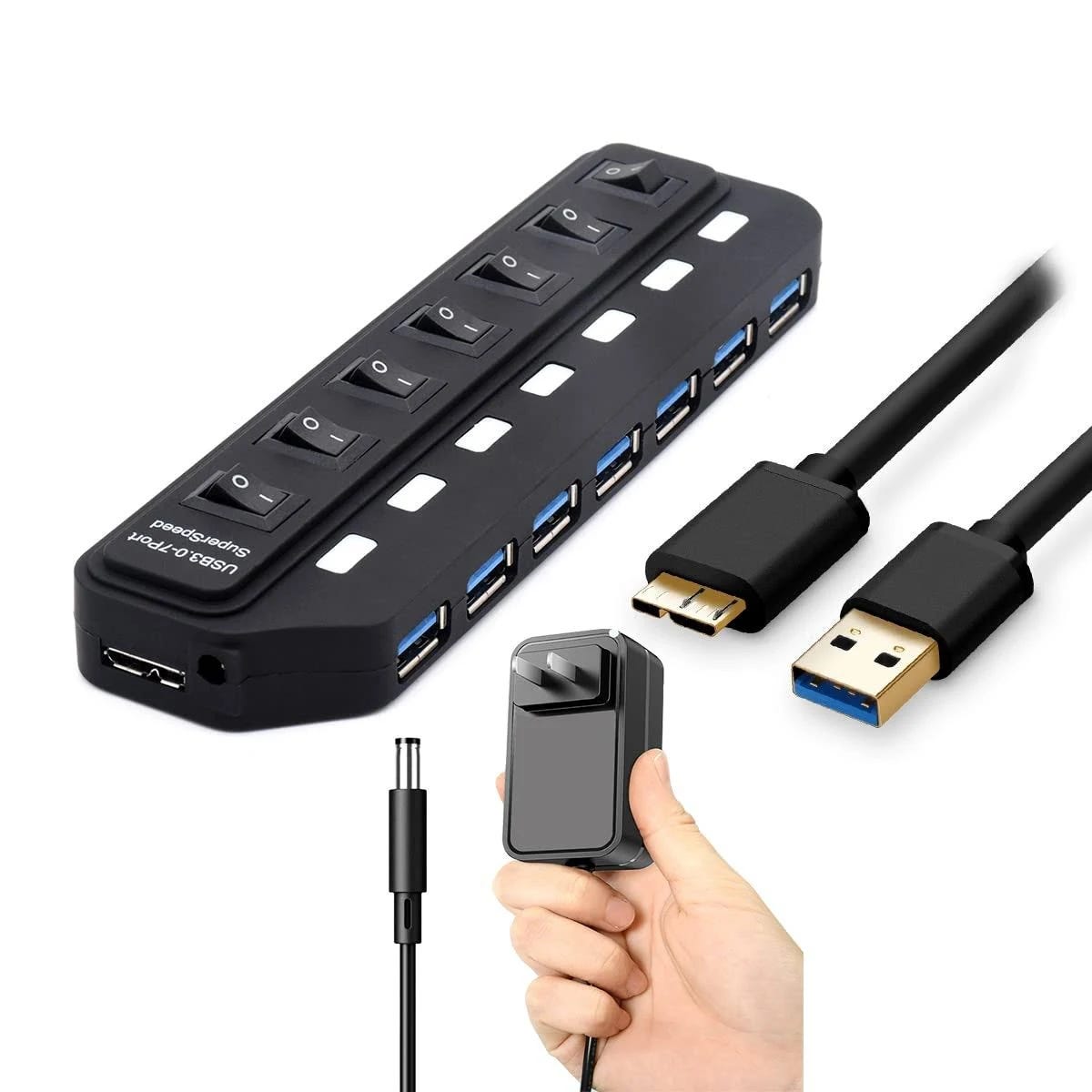 Yey High-Speed USB Hub with 7 Ports and 5V2A External Power Supply | Image