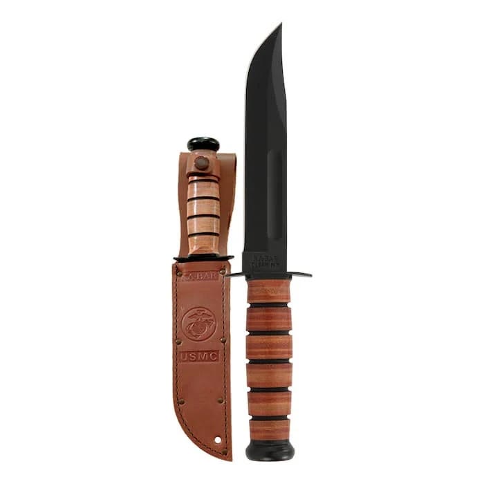 KA-BAR USMC Fighting Utility Knife (Brown) with Oval Handle and Fixed Blade | Image