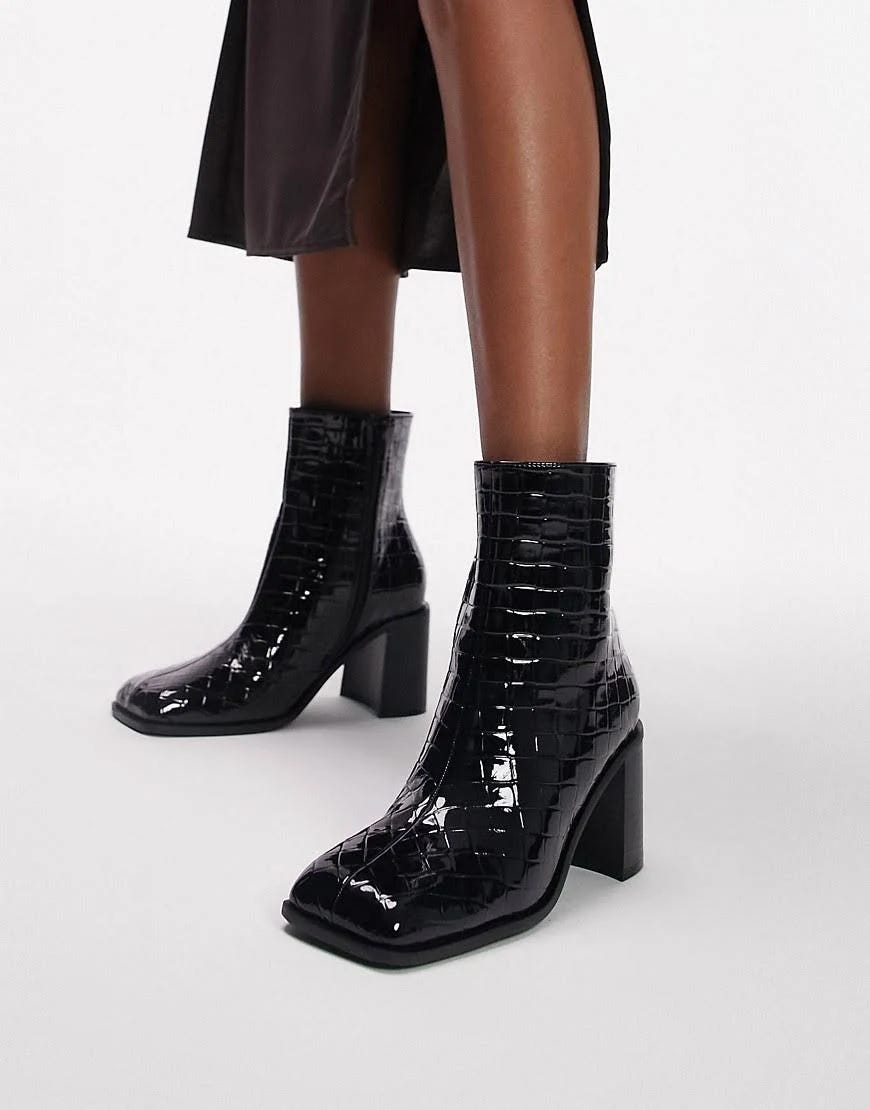 Fashionable Black Block Heel Ankle Boot with Synthetic Upper | Image