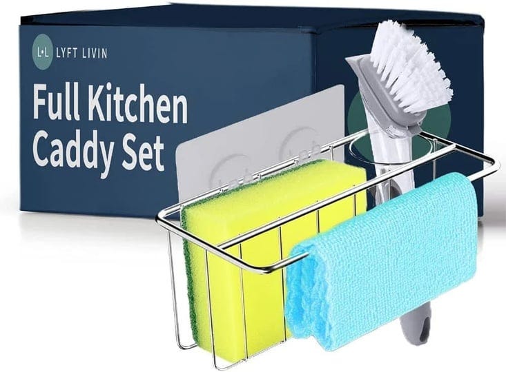 lyft-livin-full-set-adhesive-kitchen-sink-caddy-sponge-holder-sink-organizer-suction-stainless-steel-1