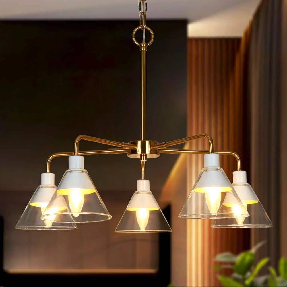 Modern Copper Chandelier with Clear Glass Shades | Image