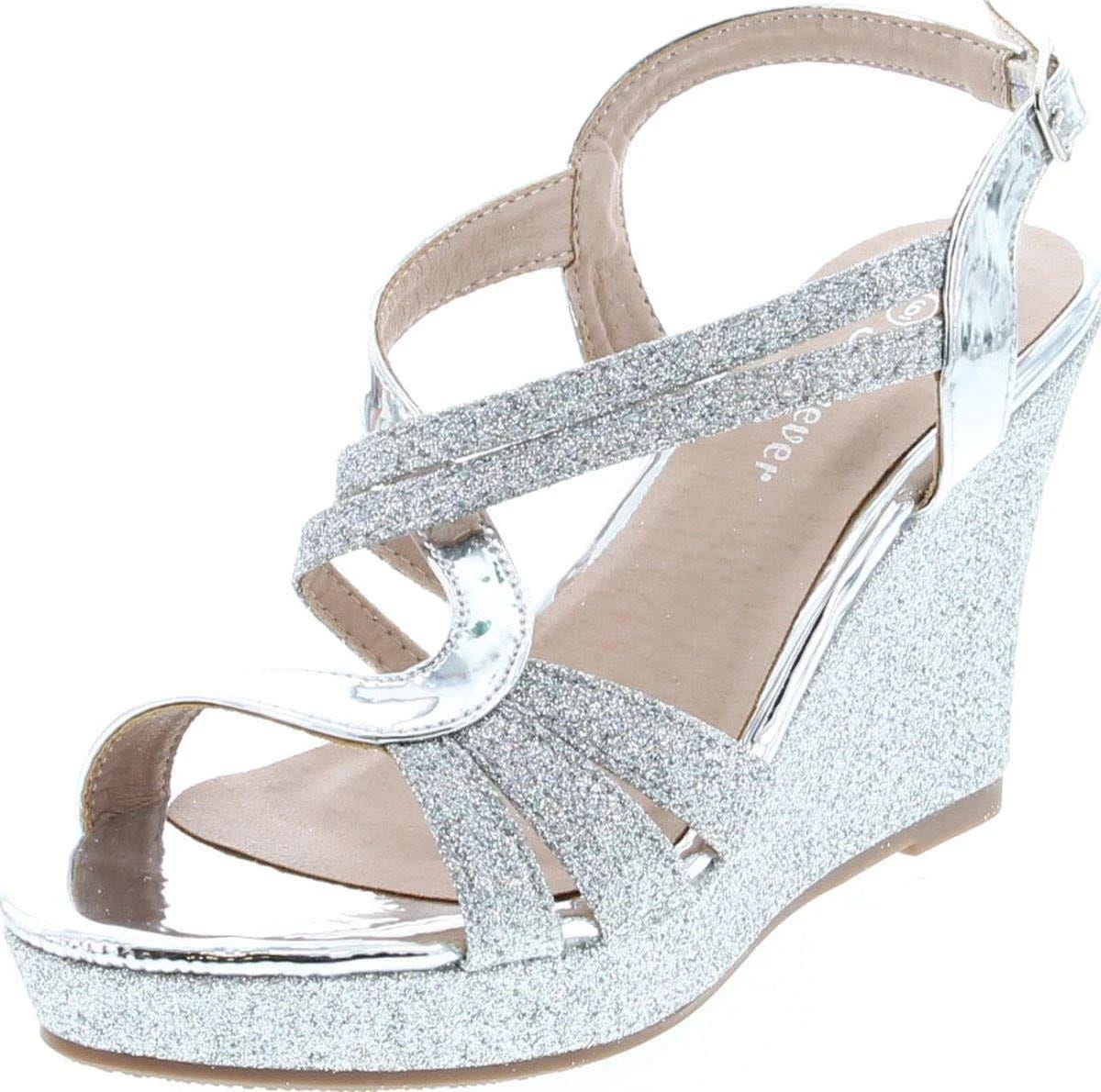Elegant Silver Platform Sandals with Strappy Design | Image