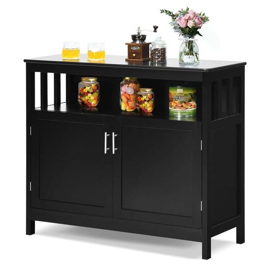 costway-kitchen-buffet-server-sideboard-storage-cabinet-w-2-doors-shelf-black-1