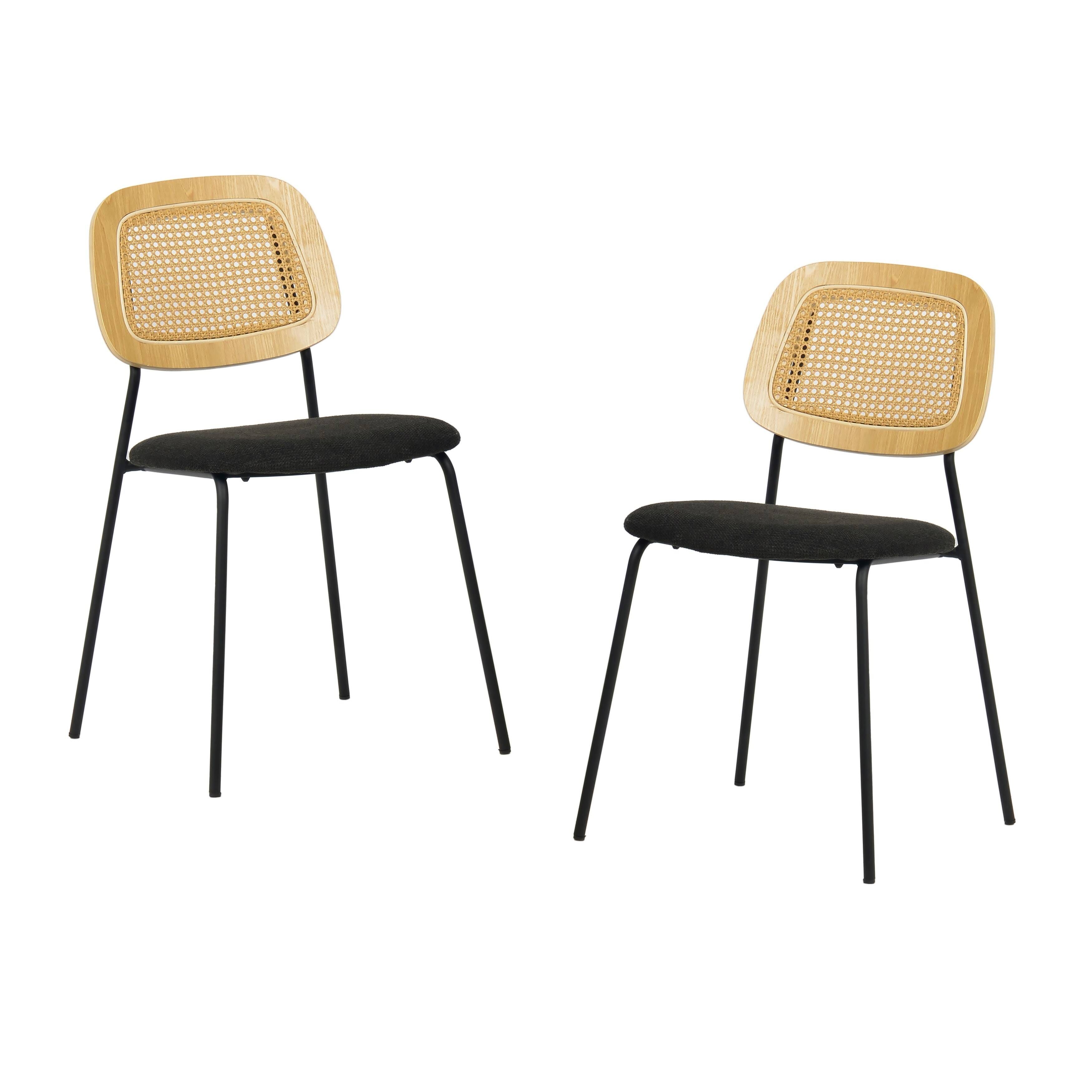 Modern Black Rattan Dining Chair Set (Set of 2) | Image