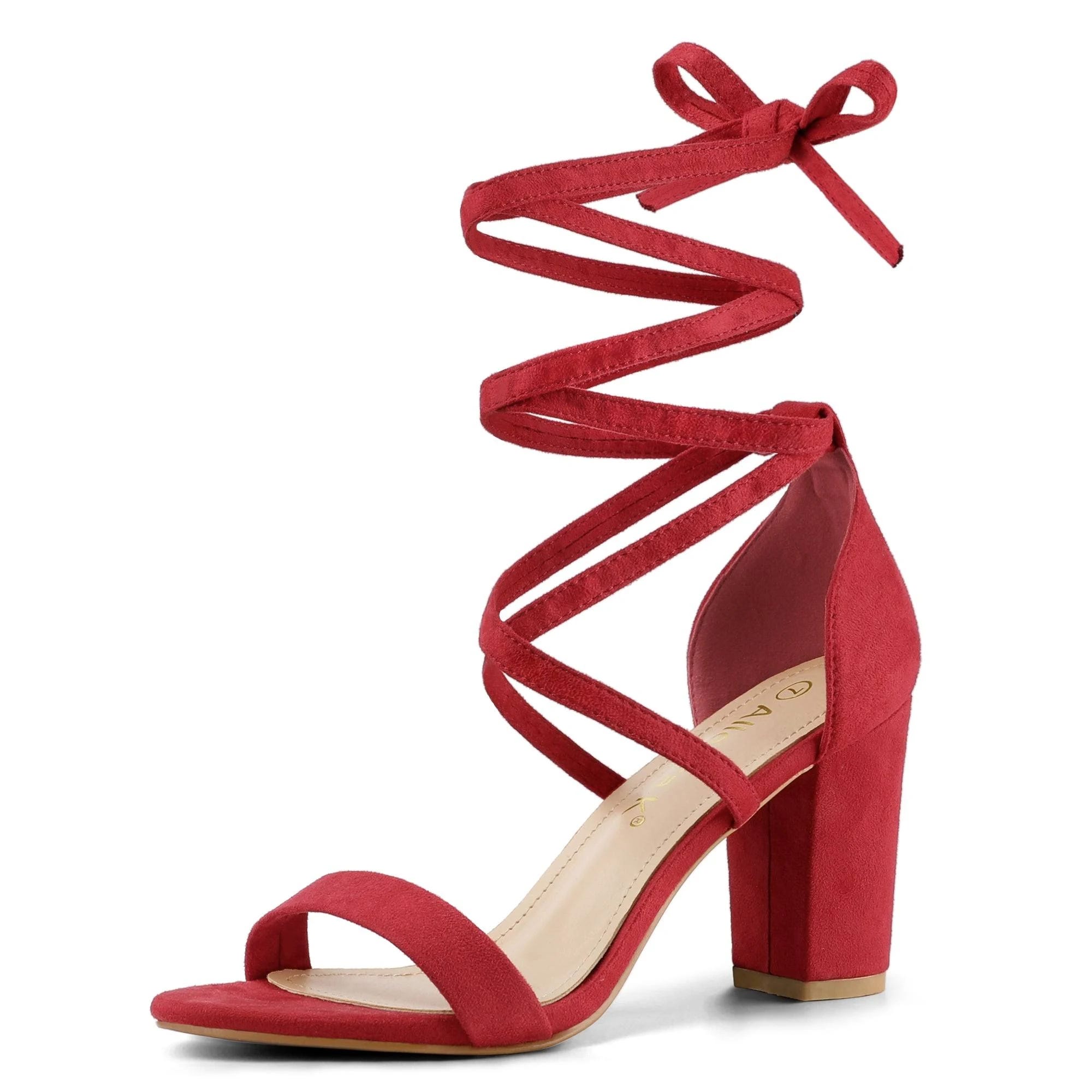 Allegra K Elegant Suede Lace Up Red Sandals | Image